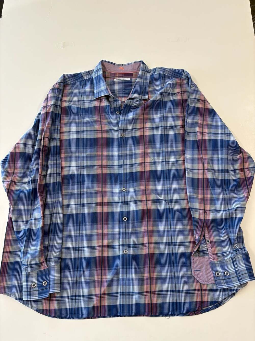Tommy Bahama Long Sleeve Plaid Shirt Size XXL Blue Silk Blend